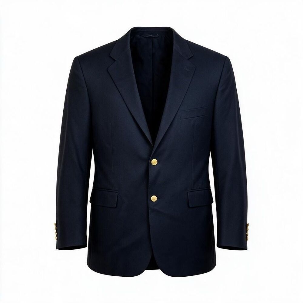 Brooks Brothers 346 Wool Blazer Men 45R Solid Navy Blue + Gold Logo Buttons